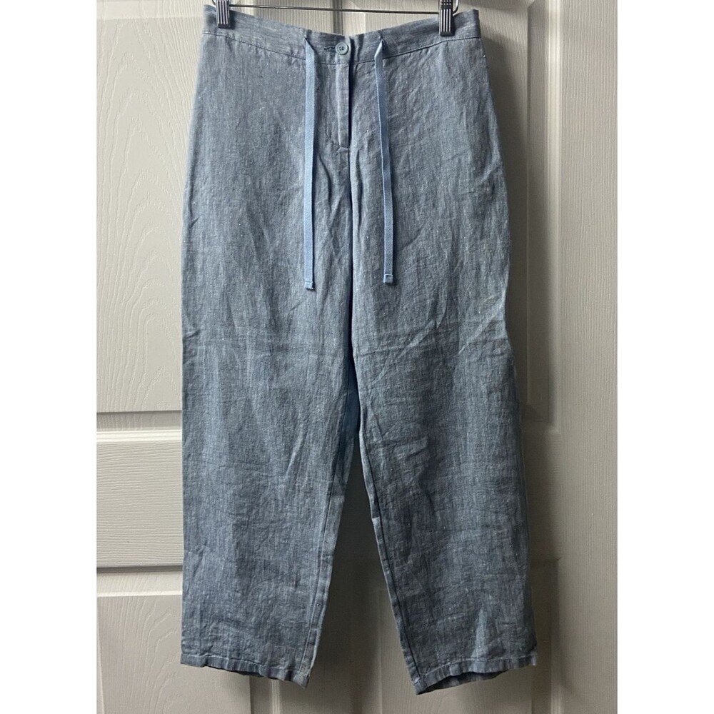 Boden Casual Linen Pants Seaspray Blue Relaxed Tapered Cropped Leg NWT US 4R - Picture 9 of 12